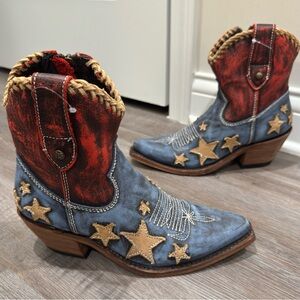 Liberty Black Azul Americana Flag Leather Cowboy Western Bootie Boots
